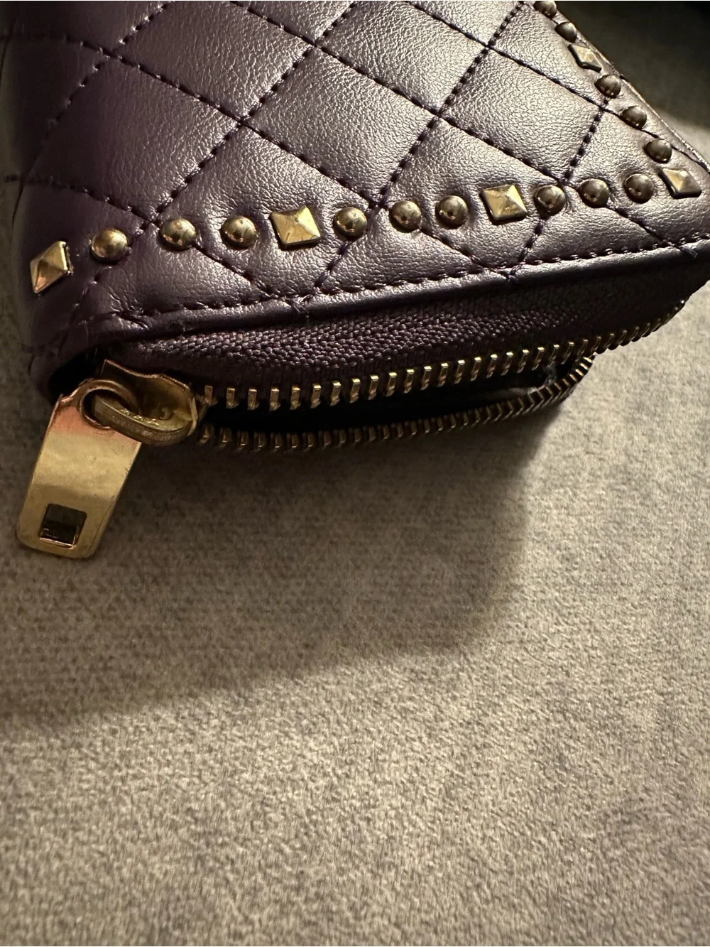 Juicy Couture Quilted Plum Zip-Around Wallet with Gold Hardware